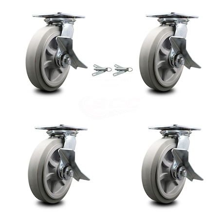 Service Caster 8 Inch Thermoplastic Caster Set with Roller Bearing 4 Brake and 2 Swivel Lock SCC-35S820-TPRRF-SLB-BSL-2-SLB-2